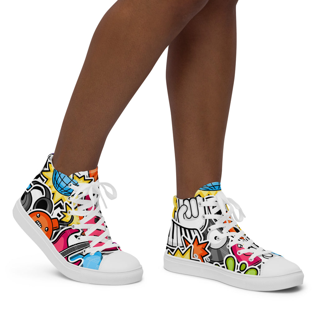 Sticker Music - Women’s high top canvas shoes Womens High Top Shoes Outside Australia Printed Offshore
