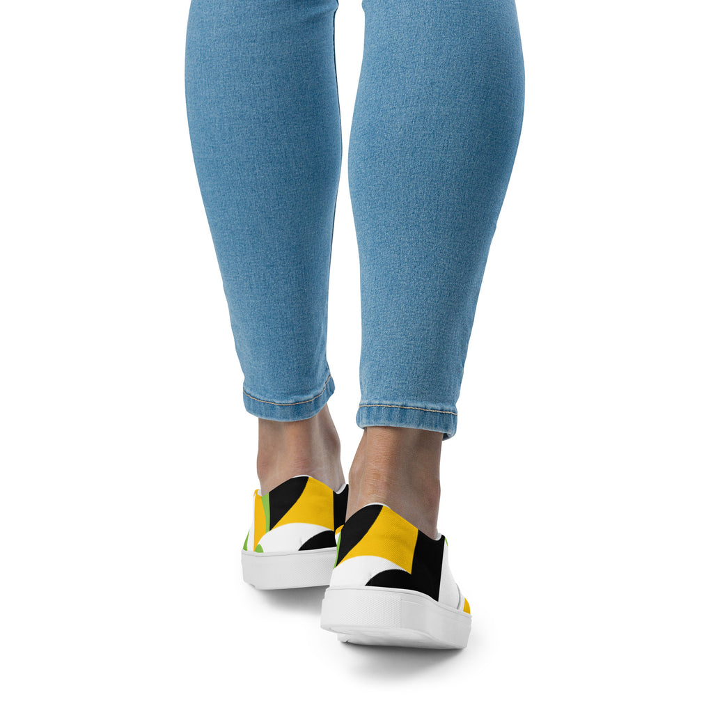 Yellow, Green And Black Geometric - Women’s slip-on canvas shoes Womens Slip On Shoes Printed Offshore