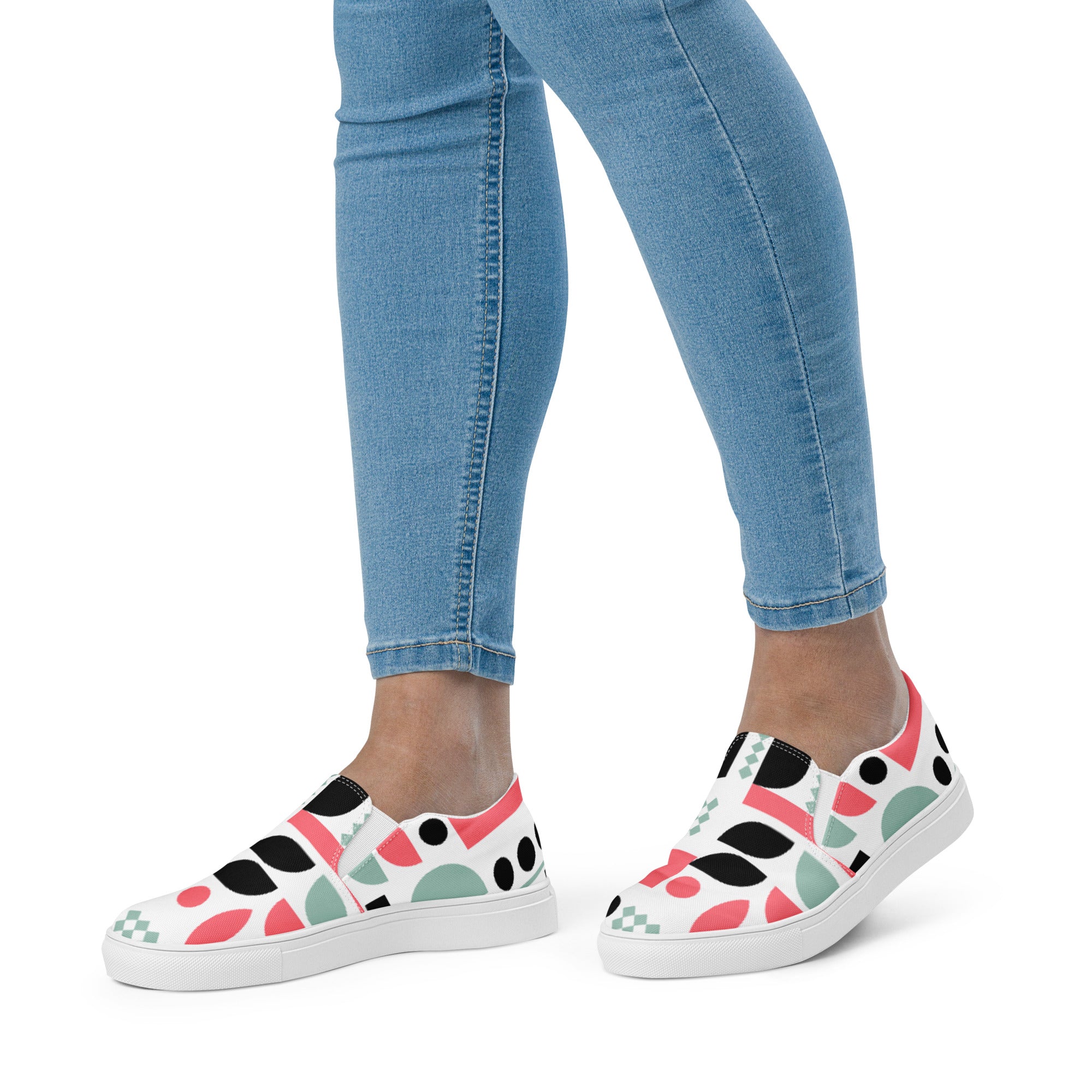 Pink Geometric - Women’s slip-on canvas shoes Womens Slip On Shoes Printed Offshore
