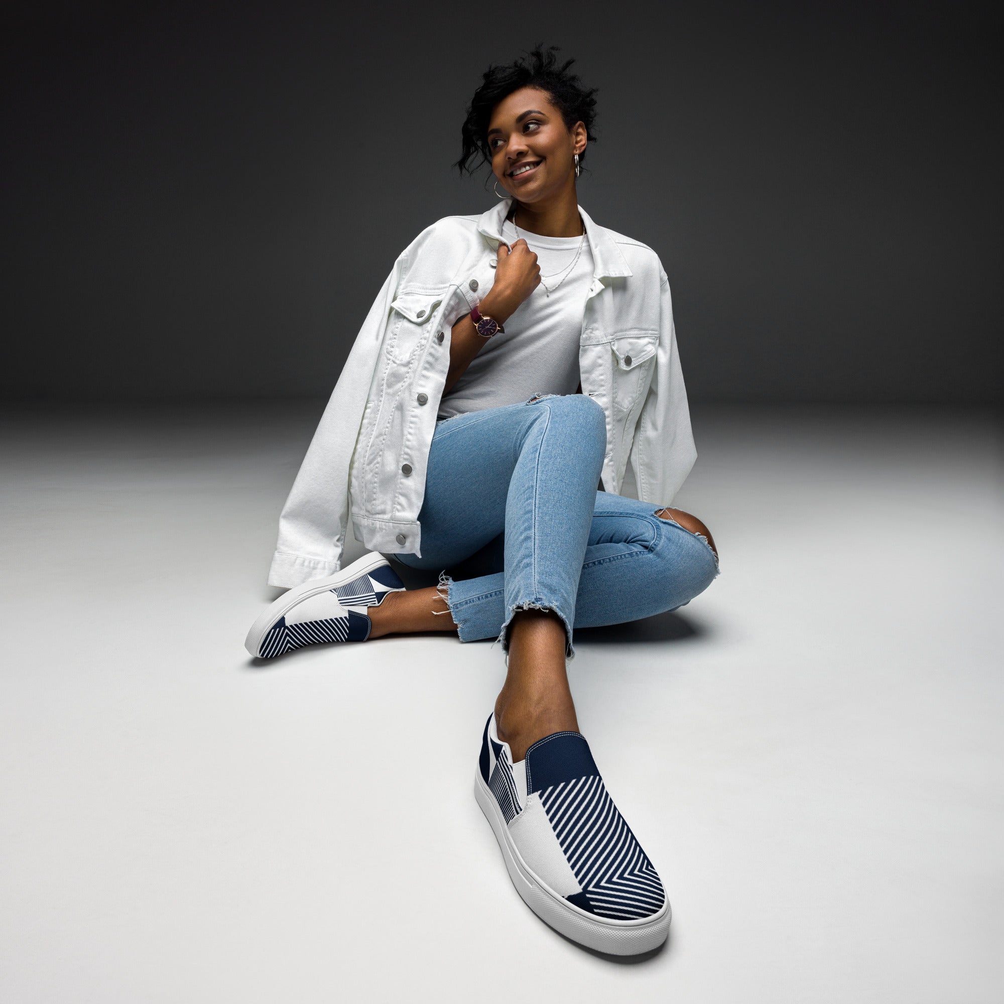 Blue Geometric - Women’s slip-on canvas shoes 12 Womens Slip On Shoes Printed Offshore