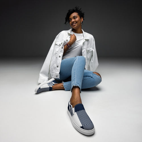Blue Geometric - Women’s slip-on canvas shoes 12 Womens Slip On Shoes Printed Offshore