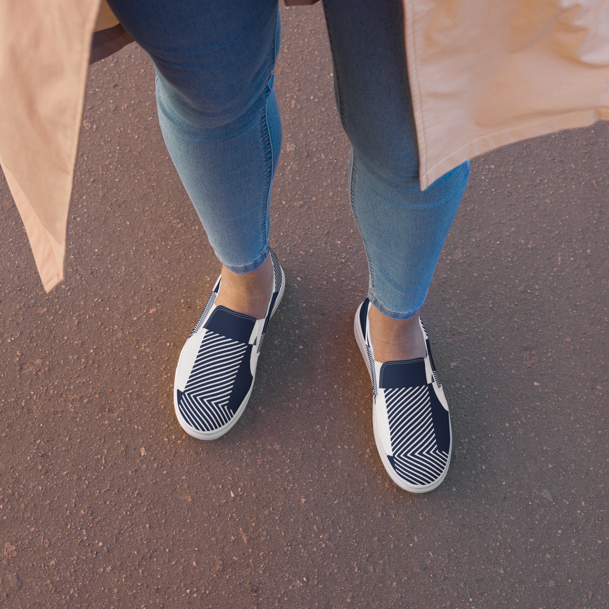 Blue Geometric - Women’s slip-on canvas shoes Womens Slip On Shoes Printed Offshore