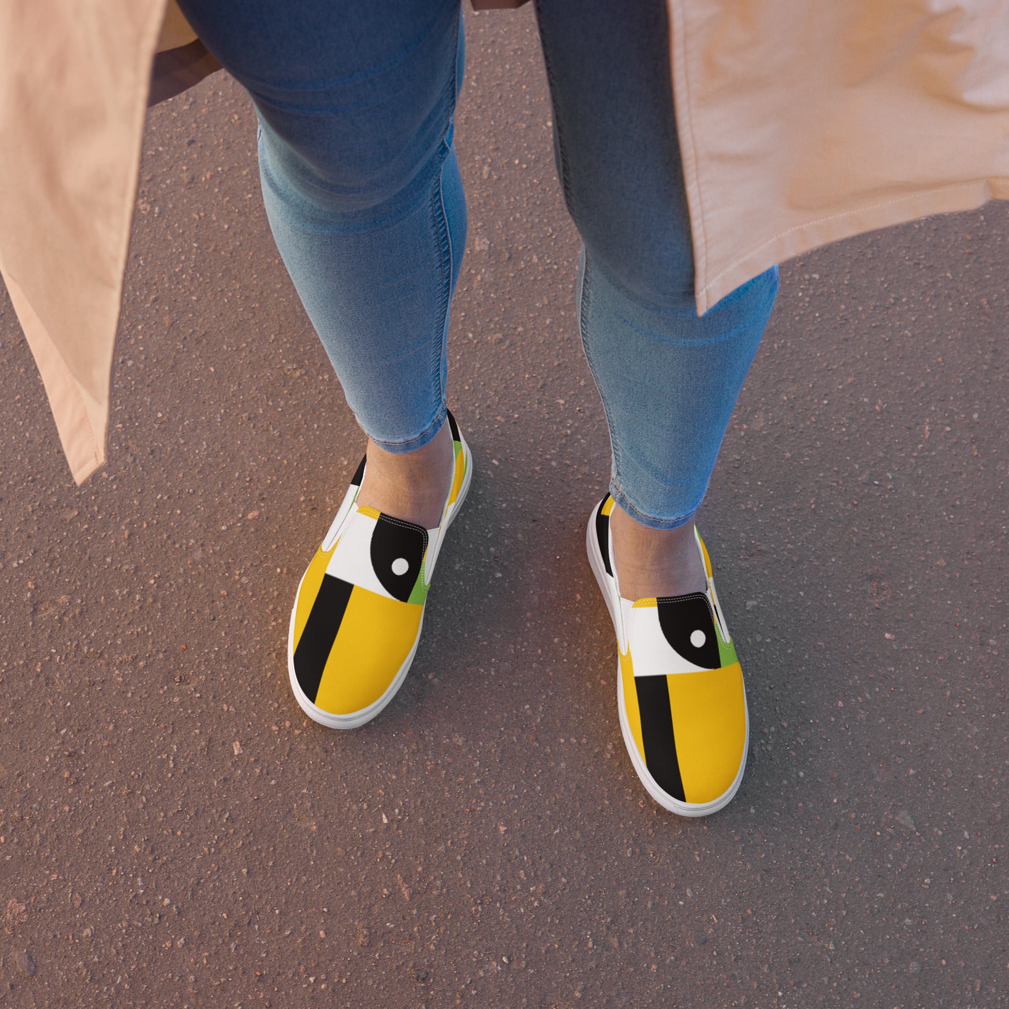 Yellow, Green And Black Geometric - Women’s slip-on canvas shoes 12 Womens Slip On Shoes Printed Offshore