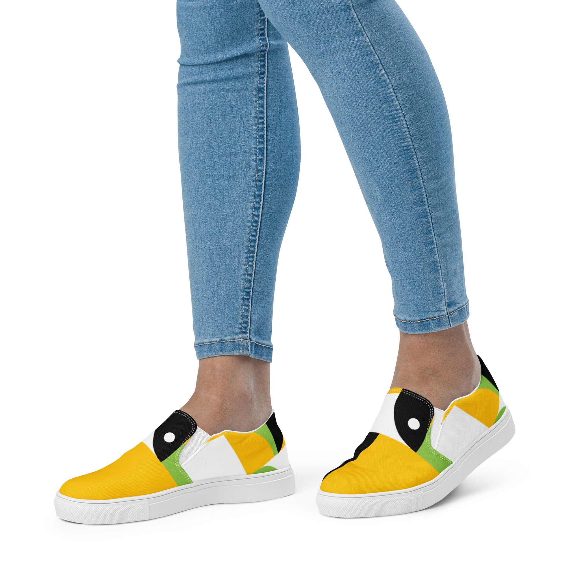 Yellow, Green And Black Geometric - Women’s slip-on canvas shoes Womens Slip On Shoes Printed Offshore