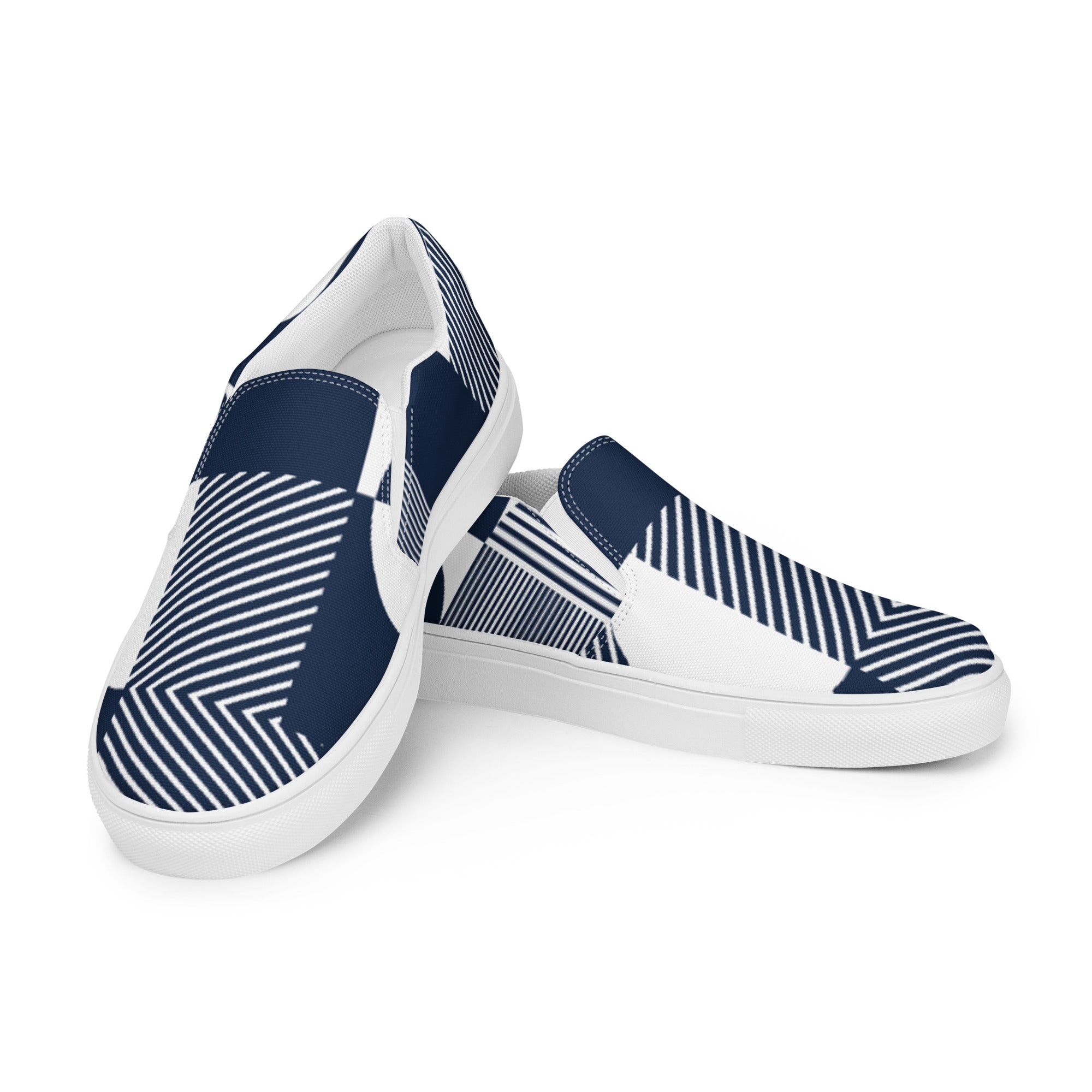 Blue Geometric - Women’s slip-on canvas shoes Womens Slip On Shoes Printed Offshore