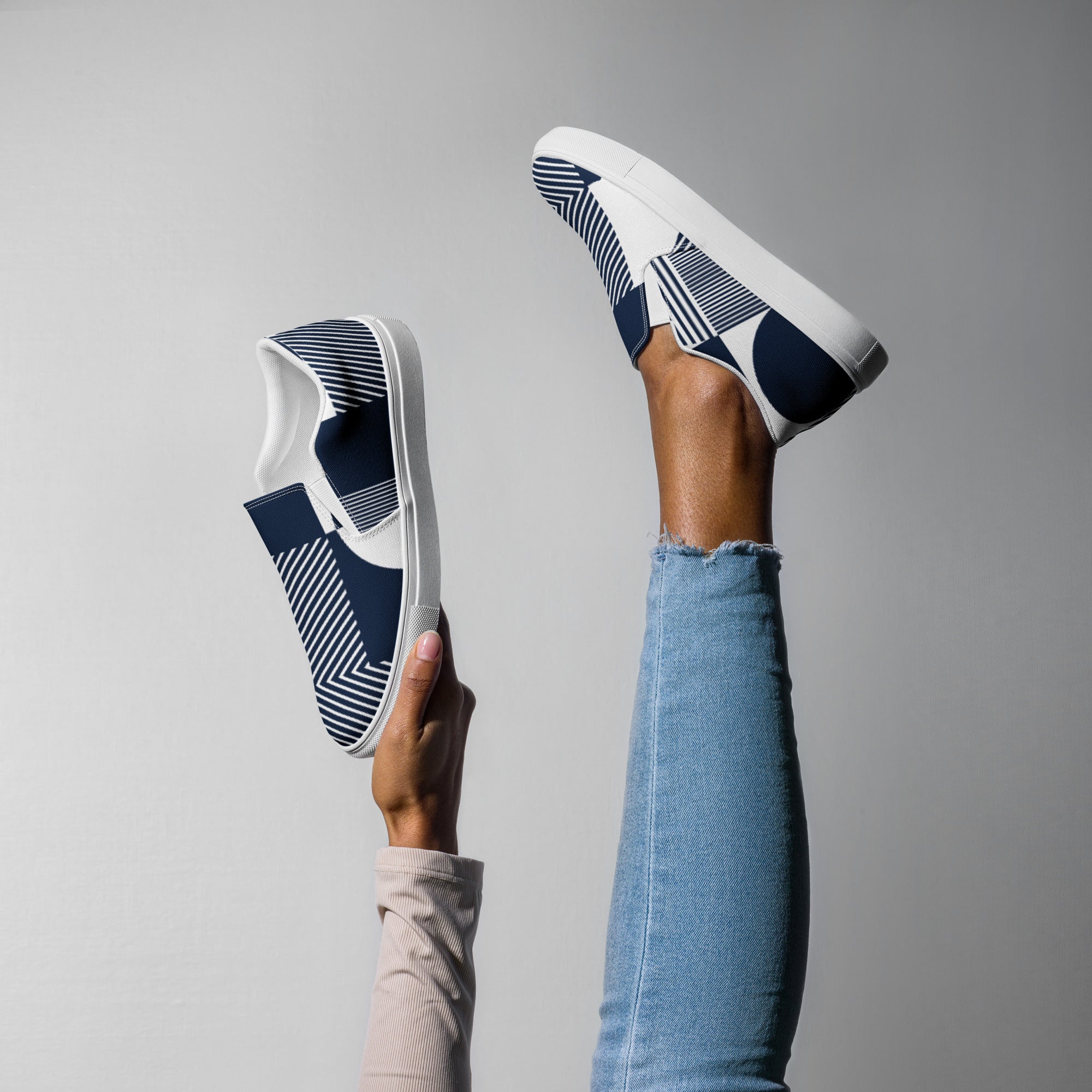 Blue Geometric - Women’s slip-on canvas shoes Womens Slip On Shoes Printed Offshore