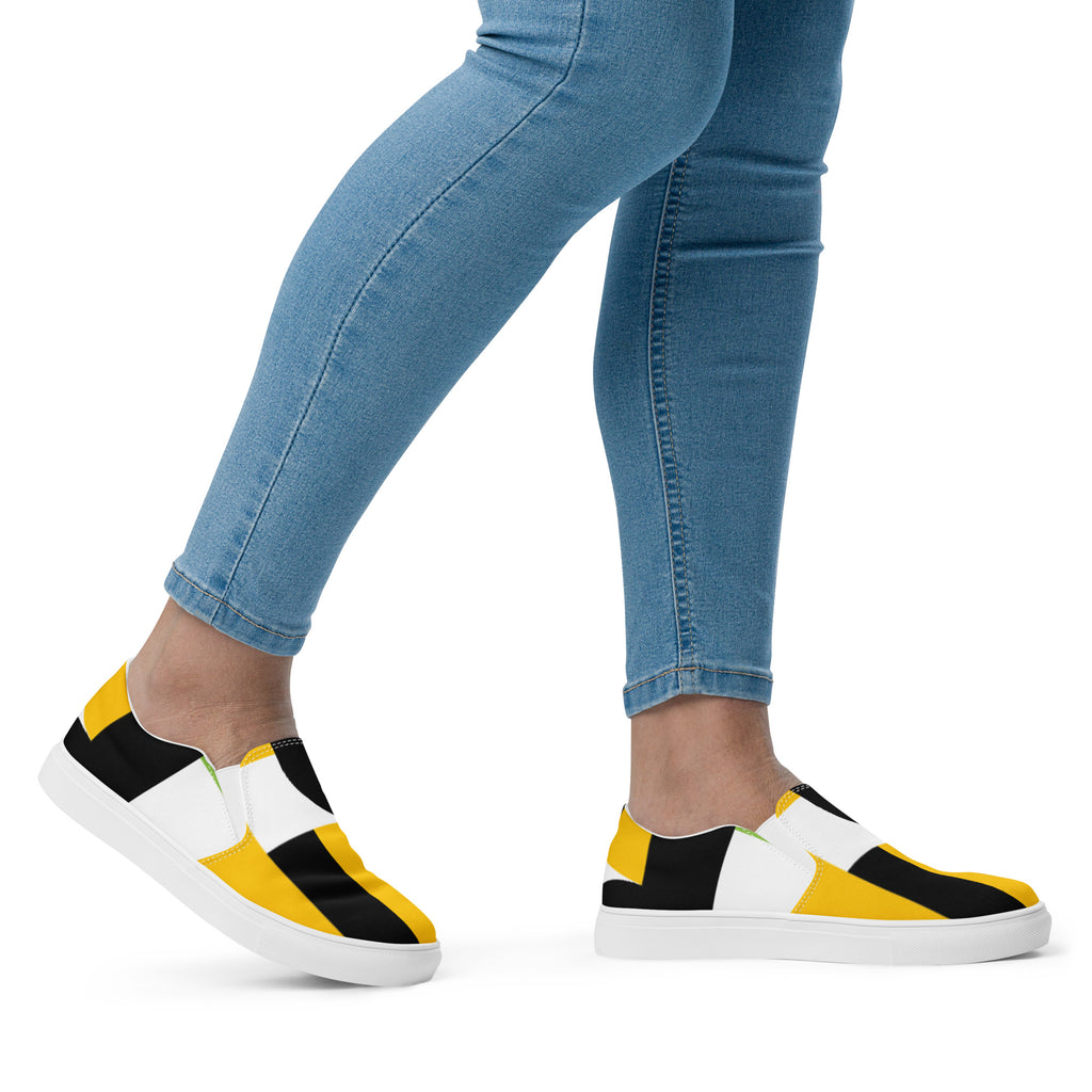 Yellow, Green And Black Geometric - Women’s slip-on canvas shoes Womens Slip On Shoes Printed Offshore