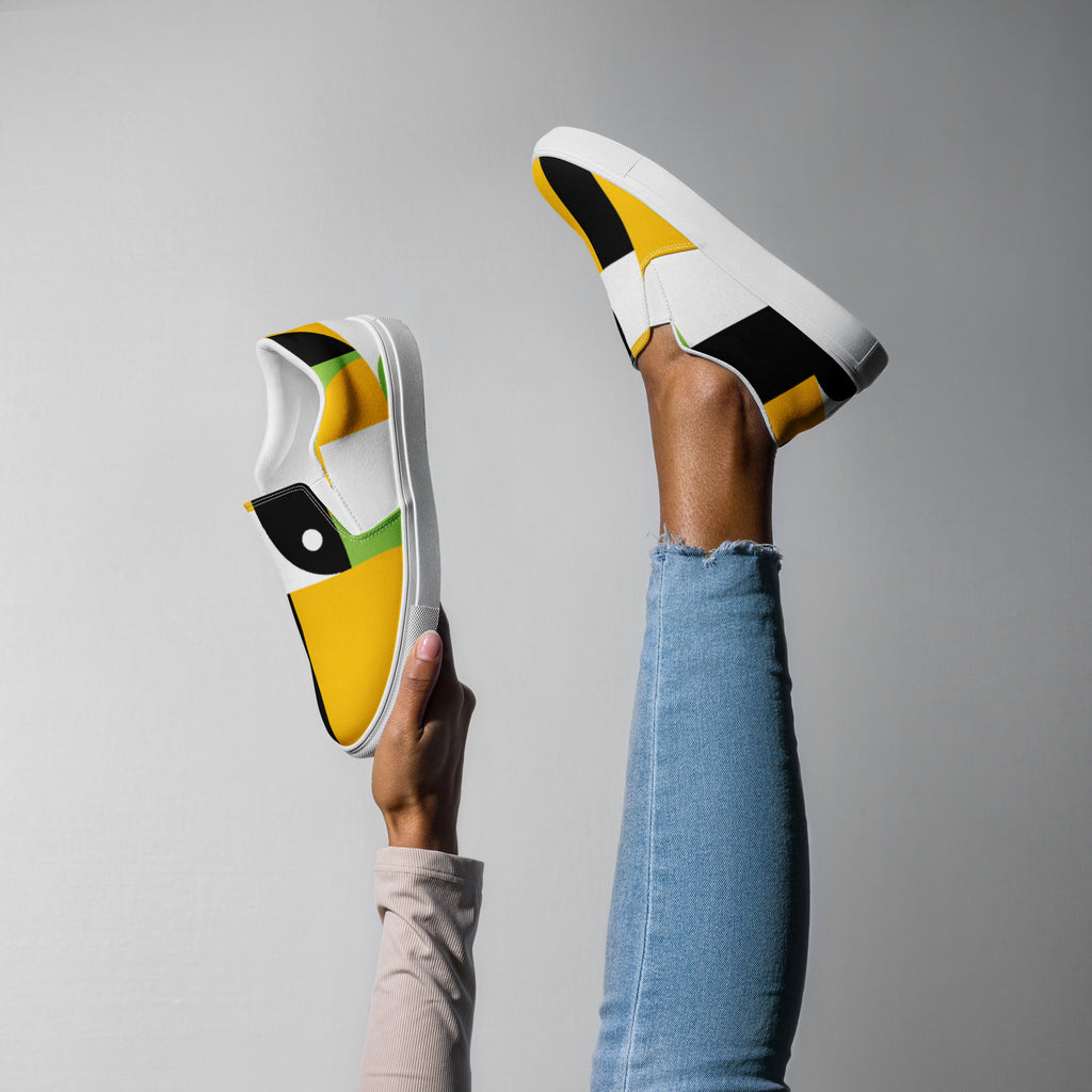 Yellow, Green And Black Geometric - Women’s slip-on canvas shoes Womens Slip On Shoes Printed Offshore