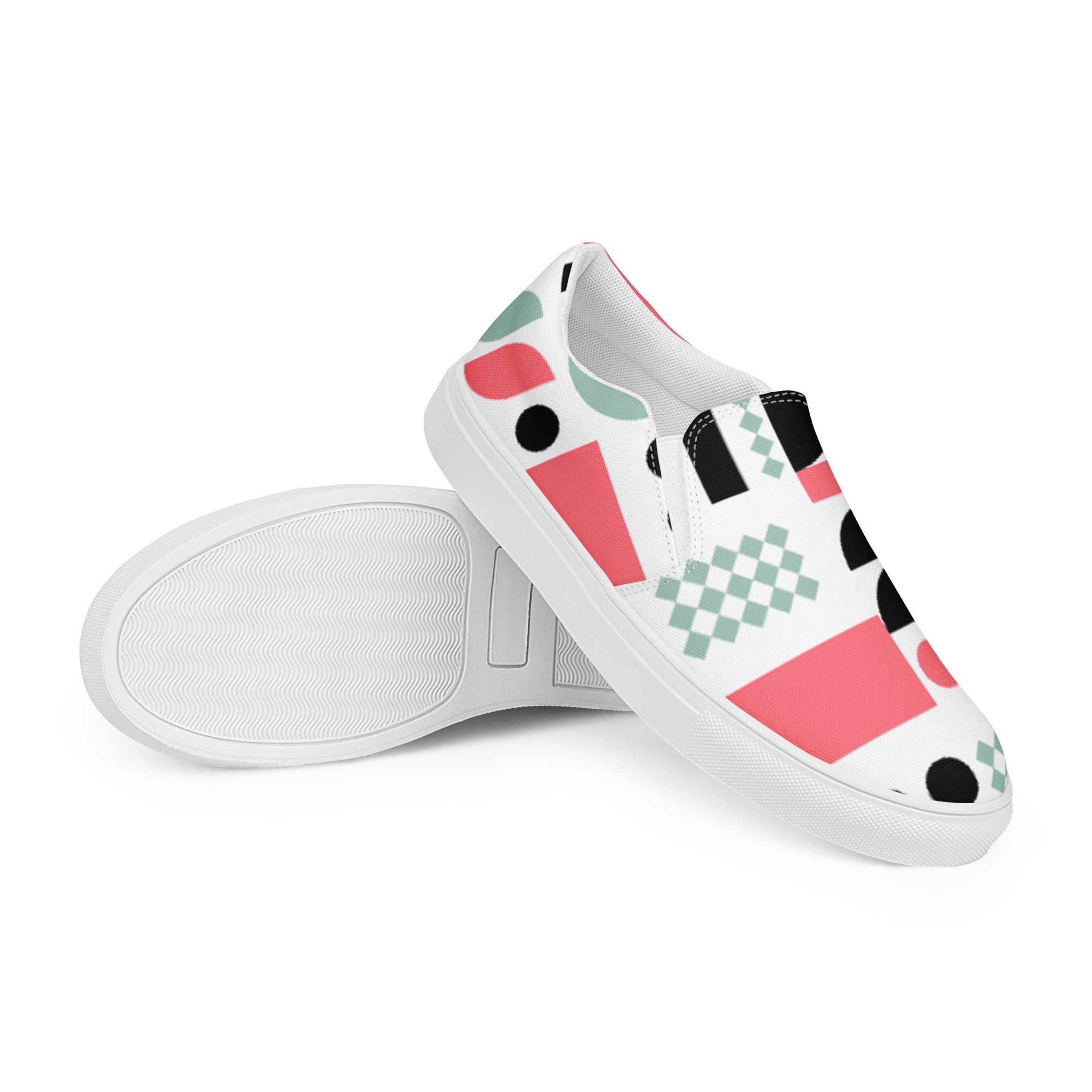 Pink Geometric - Women’s slip-on canvas shoes Womens Slip On Shoes Printed Offshore